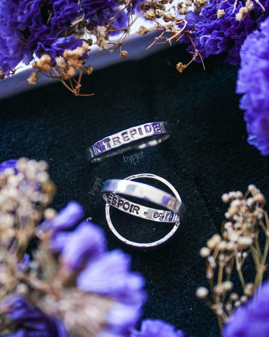Handstamped skinny ring