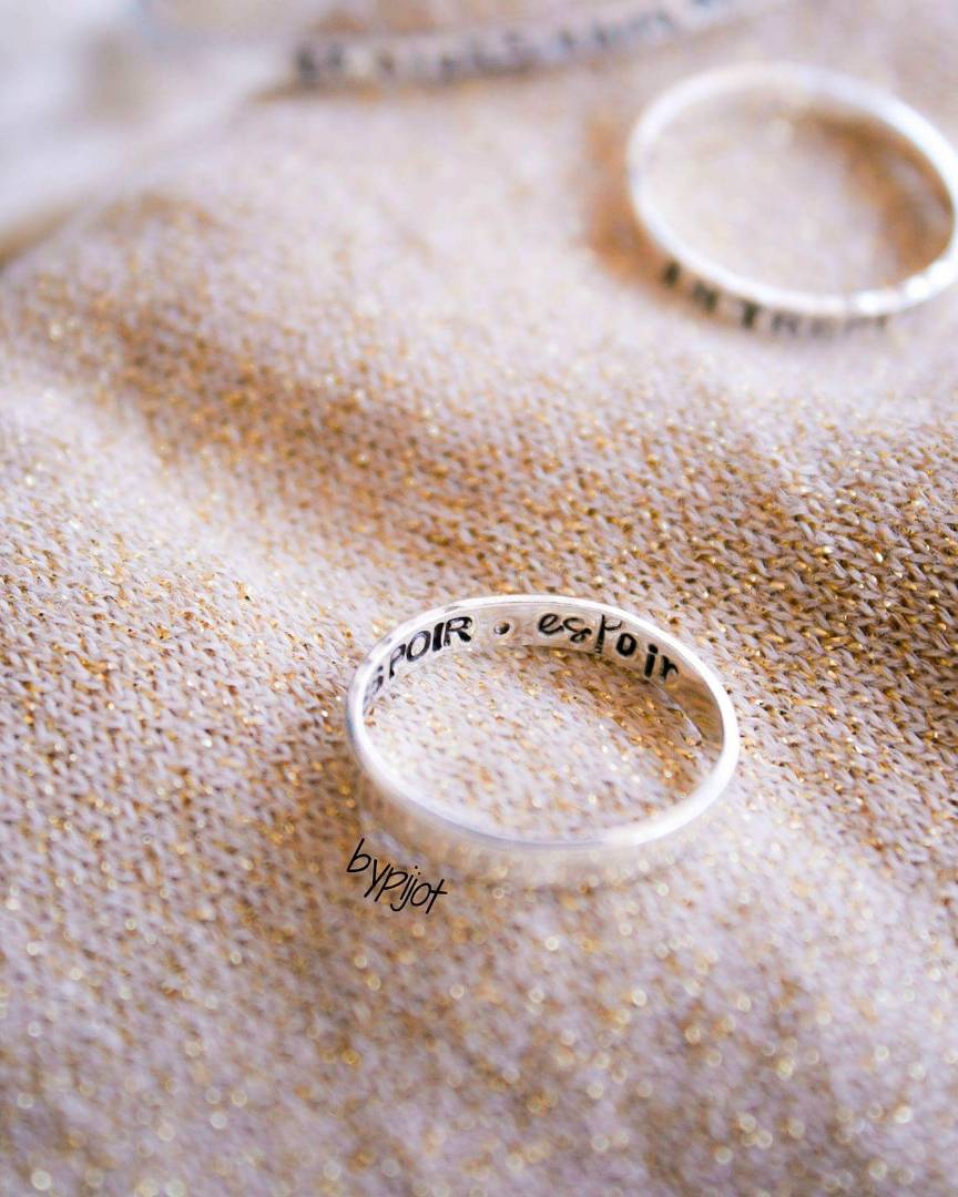 Handstamped skinny ring